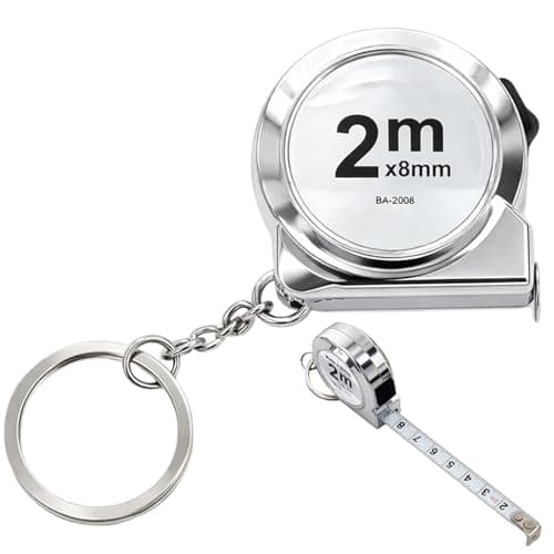 Image of Mini Tape Measure, 2 Metre Retractable Measuring Tool with Keychain, Portable Measurement Device for Home DIY Projects and Office Use, Silver Compact Tape Measure Keyring