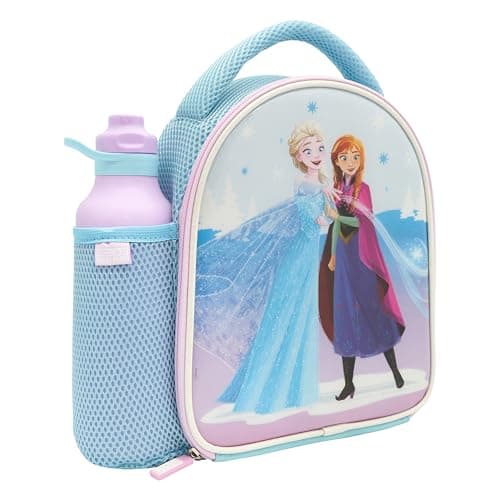 Image of Disney Official Frozen Lunch Bag with Kids Water Bottle by Polar Gear - Back to School Supplies Frozen Bag - 600D Polyester Insulated Girls Lunch Box with Elsa and 600ml Drinks Bottle