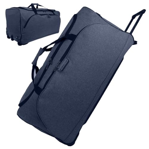 Image of Bordlite 34" Navy XXL 3-Wheel Holdall – Extra Large Twill Travel Bag with Extendable Handle & 156L Capacity – Durable Rolling Luggage for Family Holidays & Long Journeys
