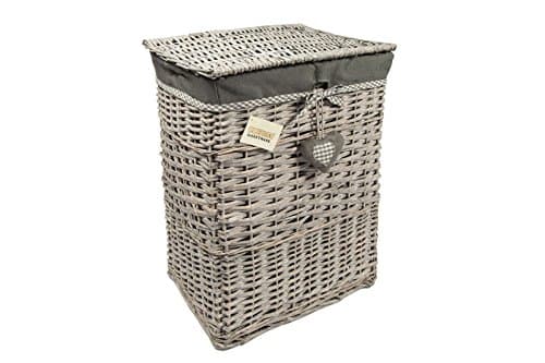 Image of WoodLuv Medium Rectangular Laundry Linen Willow Wicker Basket with Lining, Grey