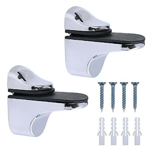 Image of 2 Pcs Glass Shelf Support - Adjustable Glass Shelf Bracket - Polished Chrome Wall Mount for 3-20mm Thickness