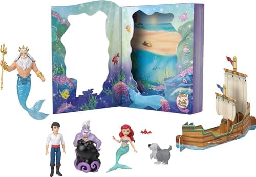 Image of Mattel Disney Princess Toys Age 3+, Ariel Mermaid Doll Story Set with 4 Small Dolls, 2 Animal Figures & 1 Accessory, Inspired by Disney The Little Mermaid