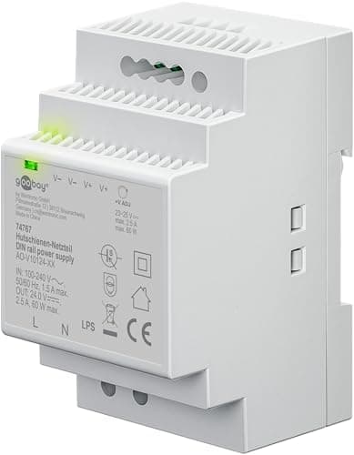 Image of goobay DIN rail power supply - Compact 24V-for bell transformers, monitoring and access systems, door openers - Easy mounting on DIN rail, 24V, overvoltage protection, 74767
