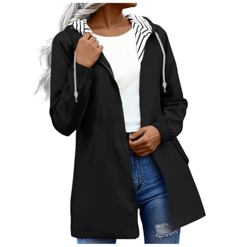 Image of OVARA Lightweight Waterproof Jacket Womens, Casual Outdoor Raincoats with Hood, Breathable Zip Up Softshell Jackets with Pockets,Windbreaker Jacket Women