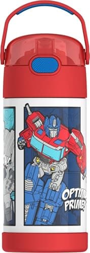 Image of Thermos Flask Water Bottle Transformers, Funtainer (12oz) 355 mL, with Pop Up Straw