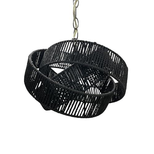 Image of Lilia Wicker Light Shade Easy Fit Pendant Lampshades for Ceiling Lights for Bedroom, Living Room, Cafe (Black)