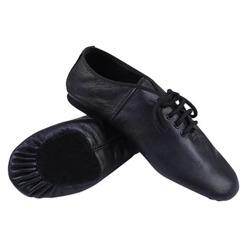 Image of SHADOW DANCE UK - Lace Up Black Jazz Shoes Girls - Unisex Modern Stage Leather Jazz Dance Shoes - Rubber & Suede Split Sole - Ideal for Kids & Adults (6 UK)