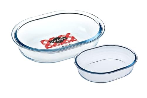 Image of Ôcuisine® Oval Pie Dishes Small & Medium Pack of 2 Glass Baking Bread Dishes Extreme Resistance | Oven Safe - Freezer Safe - Microwave Safe | Borosilicate Glass | Made in France