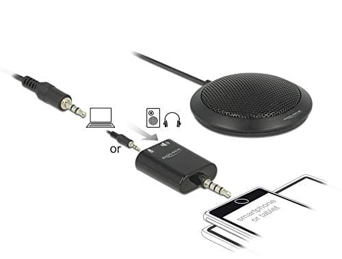 Image of DeLOCK Condenser Table Microphone Omnidirectional for Conferencing, Skype, Meeting, Recording with 3.5 mm Jack Plug, Long Range 2.5 m Cable Length, 65873,Black