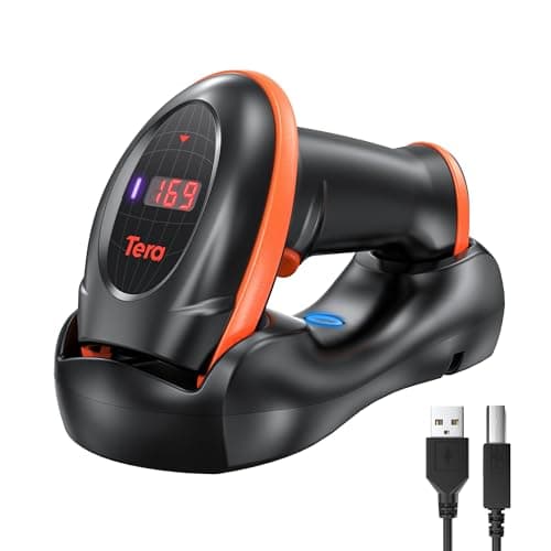 Image of Tera 2D Barcode Scanner USB Wired with Charging Cradle Handheld Barcode Reader 2D QR 1D Barcodes 3-in-1(USB Cradle, Charging Base, Receiver) with One Key Reset Counting Function, HW0008