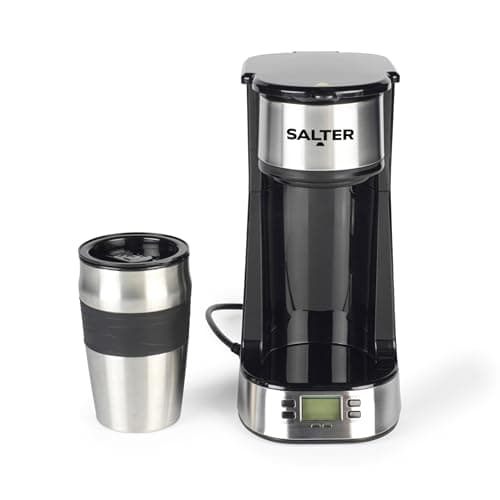 Image of Salter Personal Coffee Machine - One Cup Filter Coffee Maker, Includes 420ml Stainless Steel Travel Mug, Removable & Washable Filter, Quick Brew In 3-4 Mins, Compatible With Ground Coffee, 750W