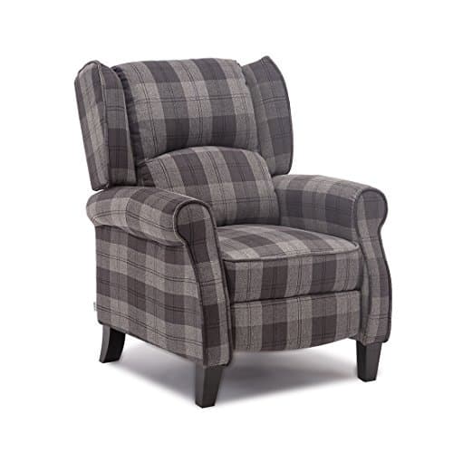 Image of More4Homes EATON WING BACK FIRESIDE CHECK FABRIC RECLINER ARMCHAIR SOFA CHAIR RECLINING CINEMA (Grey)