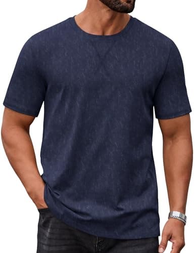 Image of COOFANDY Mens Cotton T-Shirts Short Sleeve Crew Neck Shirts Vintage Summer Comfort Classic Basic Tees Dark Blue XL