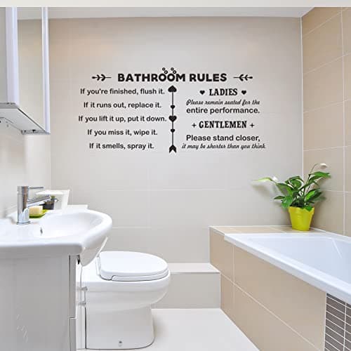 Image of Cuayaes Bathroom Rules Sign, Toilet Quotes Bathroom Wall Art Stickers, Bathroom Decorations Vinyl Wall Decor for Home Farmhouse Decorations