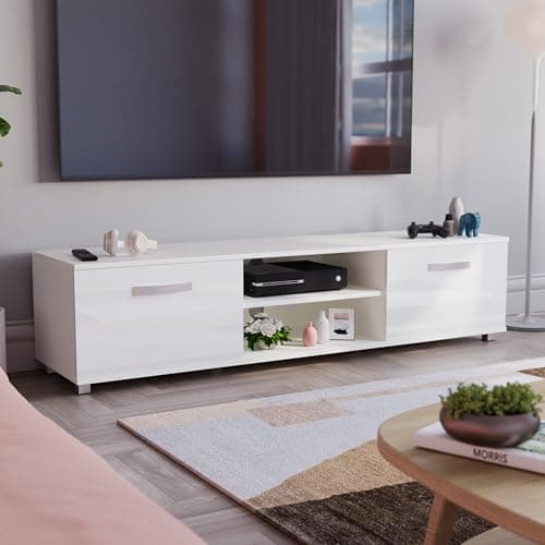 Image of Vida Designs Cosmo TV Unit 2 Door Modern Gloss Matte MDF Living Room Cabinet Media Stand Furntiure White 160cm