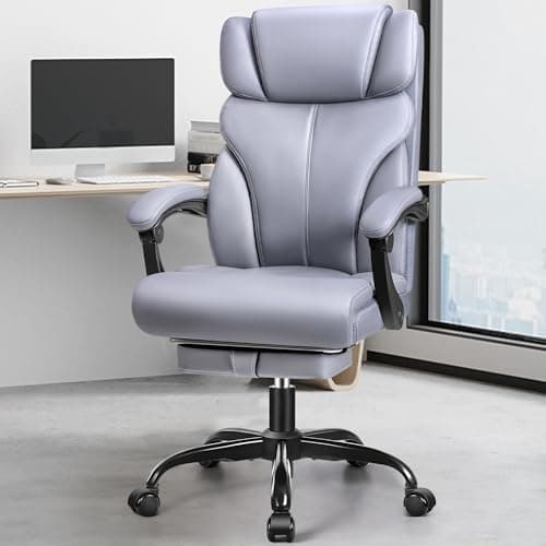 Image of FelixKing Leather Executive Office Chair - Ergonomic High Back, Comfortable Rotating With Adjustable Footrest for Home Games (Matte Grey)