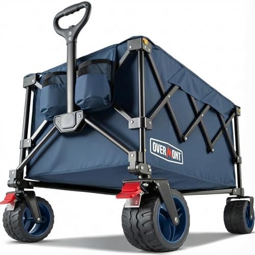 Image of Overmont 200L Folding Festival Trolley on Wheels – 150kg heavy duty Portable Camping Cart, beach wagon with Adjustable Handle & Wide Wheels for Garden, Picnic, Outdoor, Fishing, Shopping –Blue