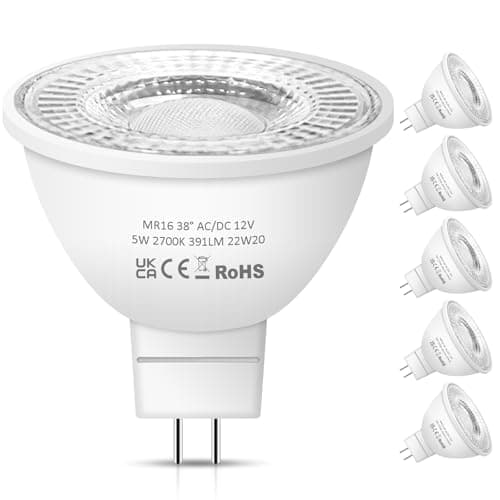 Image of Nottac MR16 LED Bulbs, 12V 5W Warm White 2700K 38° Beam Angle LED MR16 for Indoor/Outdoor Landscape, Recessed, Track Lighting, GU5.3 Bi Pin Base, 6 Pack