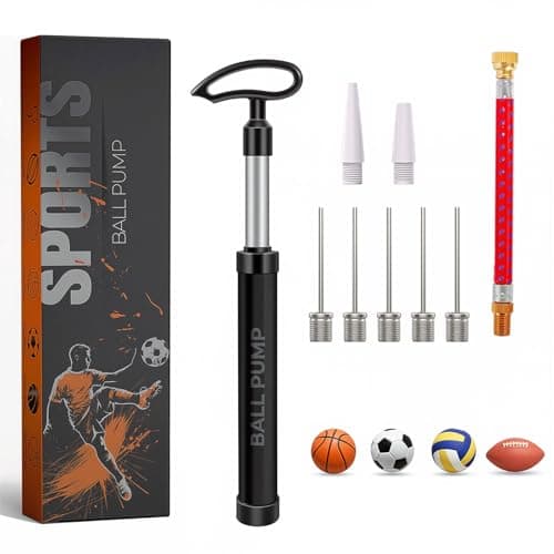 Image of Active 100 Portable Ball Pump with Needle - Hand Pump with Nozzle & Extension Hose, for Football, Basketball, Volleyball, Durable Aluminium-alloy Tube,Ergonomic Design, Fast Air Inflator (Black)