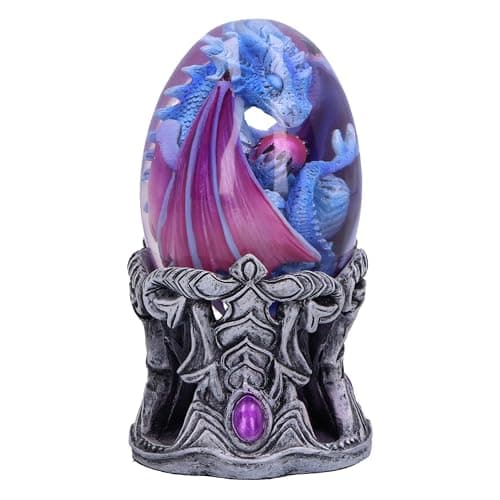 Image of Nemesis Now Elemental Dragonlings - Water Silver/Purple/Blue Dragon Glass Egg Figurine, Resin, Silver/Purple/Blue, Cast in the Finest Resin, Expertly Hand-Painted