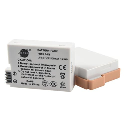 Image of DSTE® 2x LP-E8 Rechargerable Li-ion Battery for Canon EOS 550D 600D 650D 700D Kiss X4 Kiss X5 Kiss X6i X7i Rebel T2i T3i T4i T5i Digital Camera