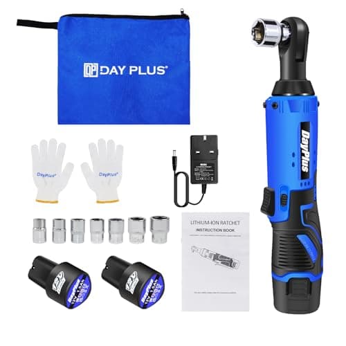Image of Mini Cordless Ratchet Wrench Set 40N.m 3/8" 12V Power Electric Ratchet with 2-Pack 1500mAh Batteries and Charger Lightweight Rechargeable Ratchet Wrench Kit 7PCS Sockets ＆ LED Working Light, Blue