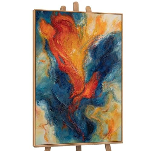 Image of YS-Art Colourful Wall Art – Hand Painted Canvas Painting with Red Blue and Orange Tones Framed Acrylic Artwork for Living Room Bedroom Decor Large Wall Art 56x40 inches