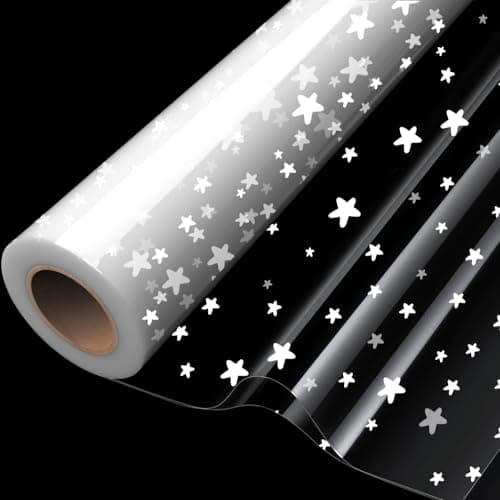 Image of Double Folded 20m×84cm White Star Cellophane Wrapping Roll, Clear Cellophane Wrap Roll for Hampers, Food, Birthday Gifts, Flowers and Crafts Mother's Day Wrap
