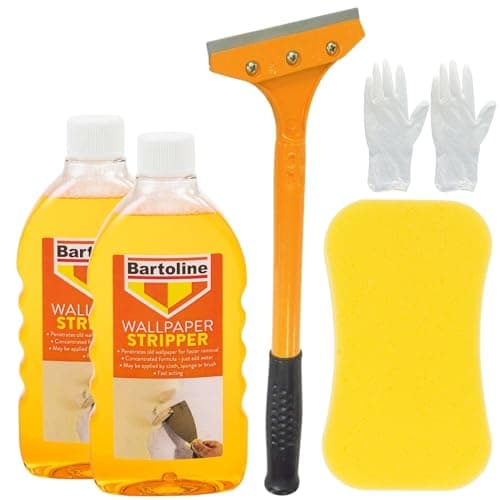 Image of Wallpaper Remover Kit - Bundle with 2X 500ml Wallpaper Stripper, 4-Inch Heavy Duty Wallpaper Scraper, Large Sponge and Pair of Nitrile Gloves - Suitable for All Types of Wallpaper Removal