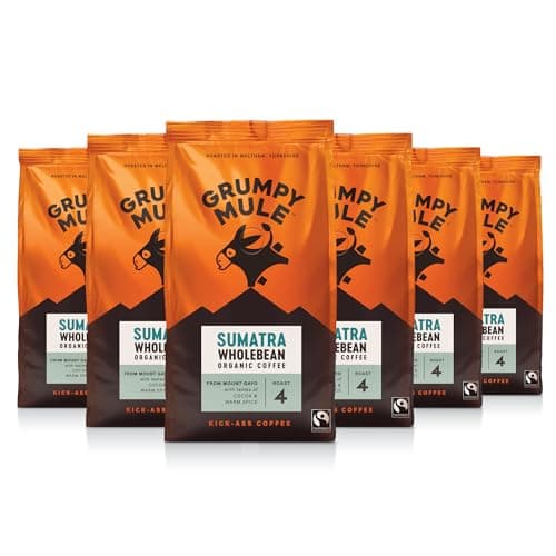 Image of Grumpy Mule Sumatra Mount Gayo Organic (Whole Coffee Beans) with notes of Cocoa and Warm Spice 200g (Pack of 6 - Total 1.2kg)
