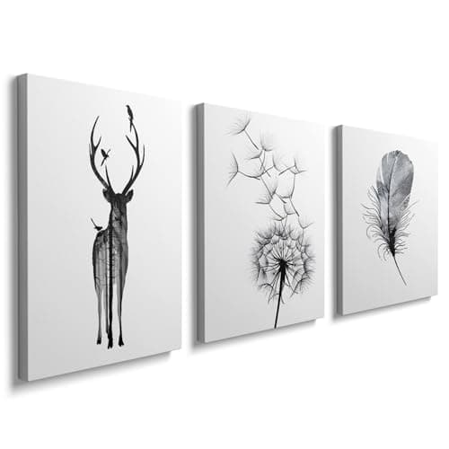 Image of prinfantasy Wall Art Set of 3 Framed - Black and White Neutral Wall Art Prints for Bedroom and Living Room Pictures for Walls 30x40cm 12"x16" YH1302