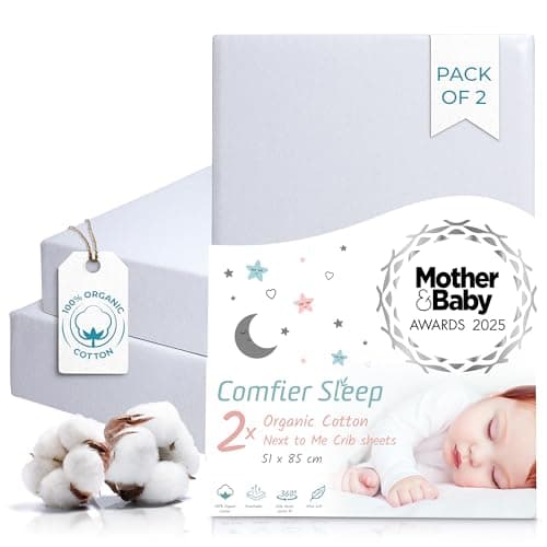 Image of Next To Me Crib Sheets 51x85cm – Award-Winning 2 Pack 100% Organic Cotton Grey Bedside Crib Fitted Sheets – Soft Breathable Tutti Bambini CoZee Fitted Sheets for Daily Use