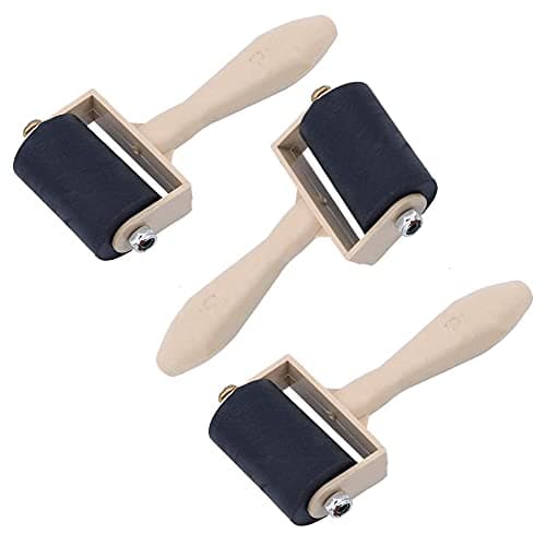 Image of 3 Pcs Rubber Brayer Rollers Ink Applicator Printmaking Art Craft Rollers Paint Brushes for Craft Projects Ink Stamping Lino Printing Ink Lino Ink