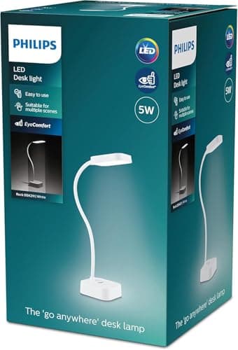 Image of Philips LED Rock Desk Lamp [Cool White Light 5000K - White] 5W - Charge with USB. for Home Indoor, Work, Study, Reading Lighting