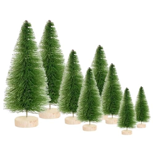 Image of 8 Pcs Mini Christmas Tree,Bottle Brush Trees with Wood Base, Artificial Tabletop Christmas Tree DIY Crafts Ornaments Winter Decorations for Home Party Decor (Light Green)