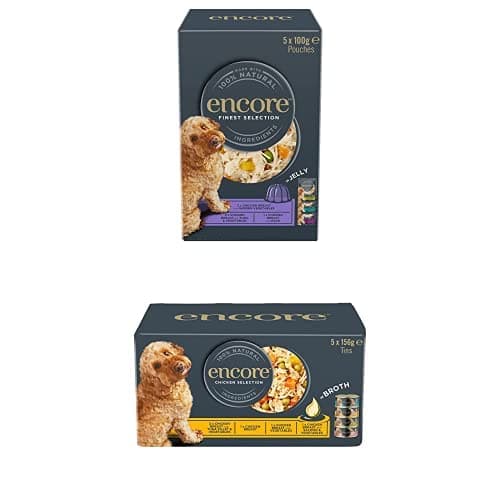 Image of Bundle of Encore Natural Wet Dog Food Pouches Chicken Selection in Jelly,100 g (Pack of 5) + Chicken Selection Multipack, 5 x 156g