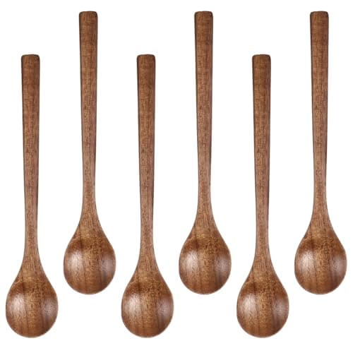 Image of 6 Pcs Kitchen Wooden Spoons, 6.7 Inch Honey Spoon, Natural Wooden Spoons for Eating, Soup Spoon Set Wood Serving Tablespoon Teaspoon for Tea, Coffee, Hot Cocoa, Jam, Soup, Bath Salts, Stirring