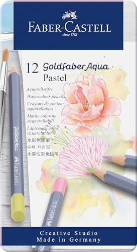 Image of Faber-Castell Creative Studio Goldfaber Aqua Watercolour Pencil, Multicoloured Tin of 12 Pencils, Art, Craft, Drawing, Sketching, Home, School, University, Colouring