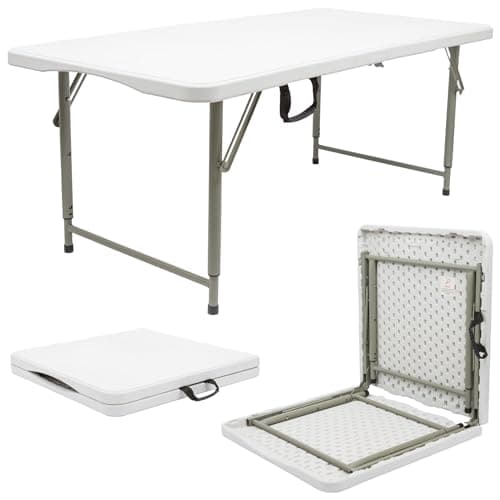 Image of Harbour Housewares Rectangle Folding Trestle Table - 120cm (4ft) - White - Height Adjustable Outdoor Folding Table for Picnic, BBQ, Garden, Camping, Wedding