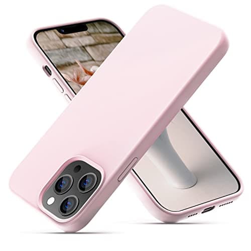 Image of OIIAEE Silicone Case Designed for iPhone 13 Pro Max Case, Ultra Slim Shockproof Protective Liquid Silicone Phone Case with Soft Anti-Scratch Microfiber Lining, 6.7 inch, Chalk Pink