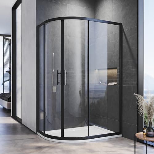 Image of ELEGANT 1000x800mm Black Quadrant Shower Enclosures 6mm Tempered Glass Safety Sliding Glass Shower Enclosure Cubicle Door Noble Design
