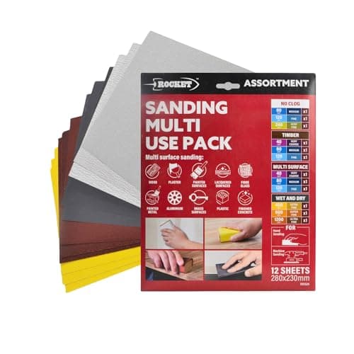 Image of Keypak 12 Pack Hand & Machine Sanding Sheets - 280mm x 230mm Multi Grit Wet & Dry Sandpaper - 40/80/120/240/400/600/1200 for Wood, Walls, Metal & Plastic
