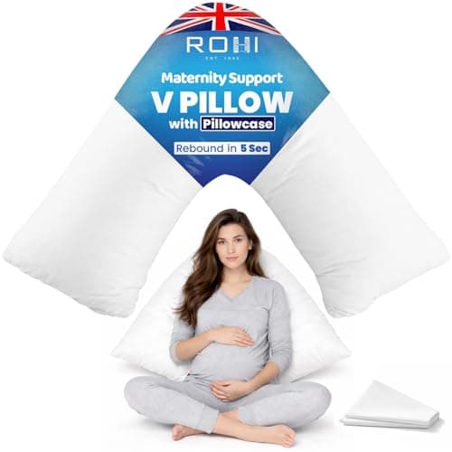 Image of Rohi Orthopaedic V Pillow with Pillowcase – Anti Allergy Triangle pillows for Adults, Nursing, Maternity & Pregnancy – Extra Hollowfibre Cushioning to Supports Neck, Head & Back (White)