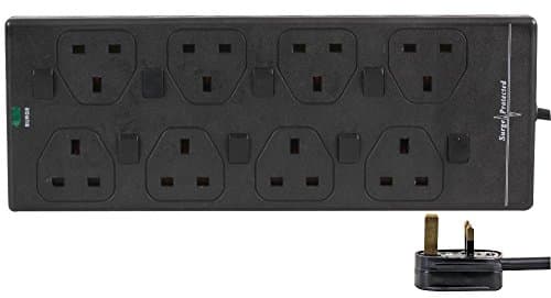 Image of PRO ELEC 8 Gang Surge Protected Extension Lead – 2m Cable, Individually Switched Sockets, UK Plug, Black – LED Surge Indicator & Mountable Design – PELB1939