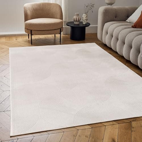 Image of THE RUGS Carmel Modern Area Rug - Stain-Resistant, Non-Shedding, Durable Rugs for Living Room and Bedroom [ Wave Cream, 80x150cm ]