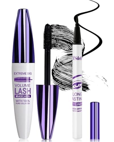 Image of Black Mascara Liquid Eyeliner Set, Longlasting Waterproof Color Eye Liner Pen, 5D Silk Fiber Colored Smudge-proof Mascara Volume and Length, Mother's Day Party Stage Eye Makeup Gift Kit for Women-01