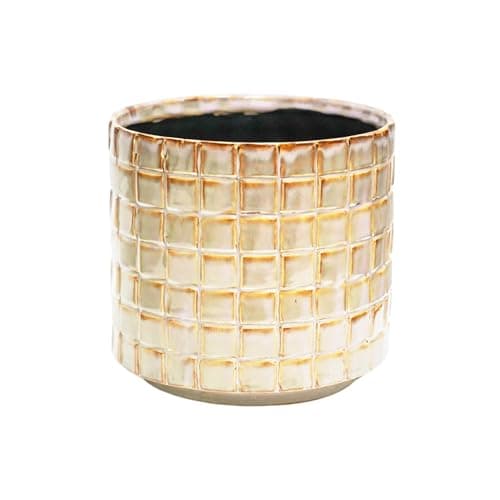 Image of Ivyline Tarah Textured Glaze Planter in Ivory - Durable and Stylish - Decorative Contemporary Indoor Ceramic Houseplant Flower Pot - H17cm x D18cm