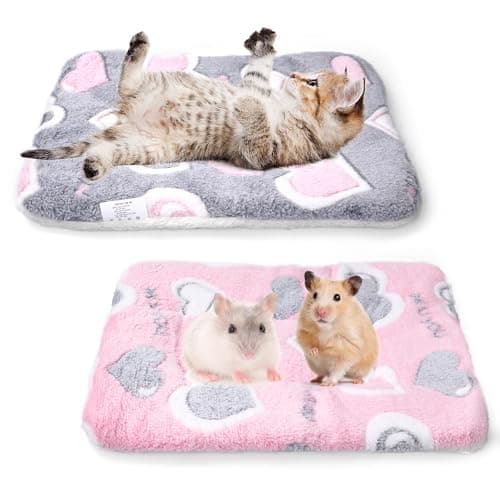 Image of Oerphh 2pcs Small Animal Plush Bed, Washable Warm Fluffy Puppy Blanket Mattres, Ultra Soft Dog Cat Bed Mat Puppy Blanket for Rabbit Guinea Pig Bunny,38×28cm