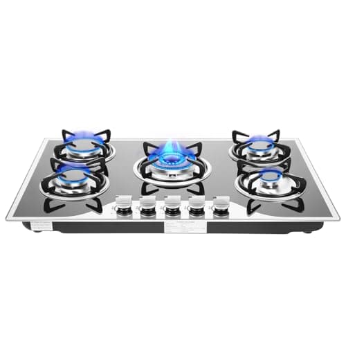 Image of gegeweeret 5-Burner Gas Cooktop | 63% Thermal Efficiency & 3kW+ Burners | Built-in/Countertop Installation | LPG/NG Compatible | Coated Glass & Al-Alloy