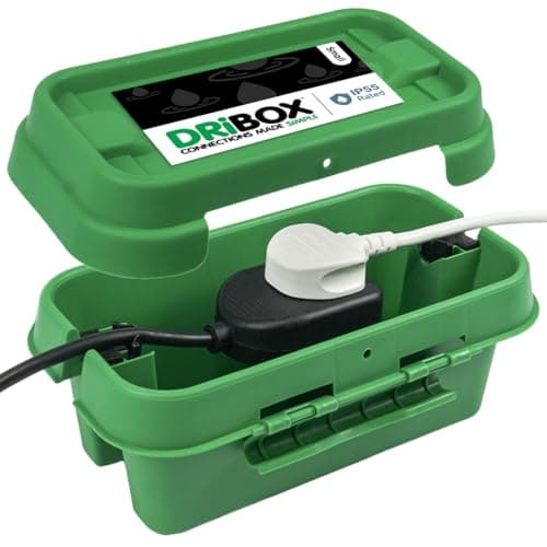 Image of DRiBOX Small IP55 Weatherproof Outdoor Electrical Connection Box 25.5 x 14.1 x 10.2cm – Power Cord Enclosure for Christmas Lights, Timers, Extension Cables, Leads, Reels, Transformers (Small, Green)